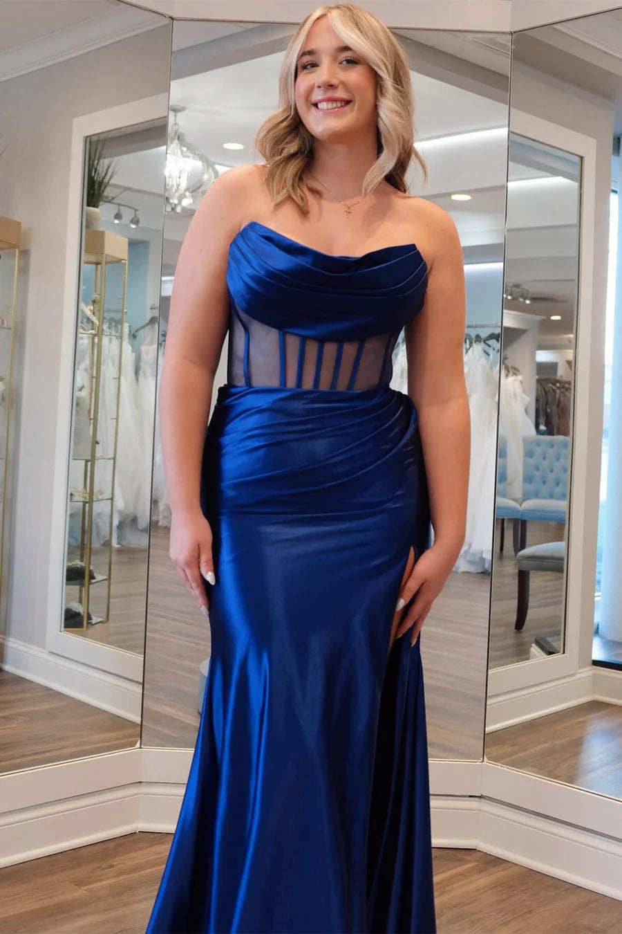 Strapless transparent corset mermaid long formal dress