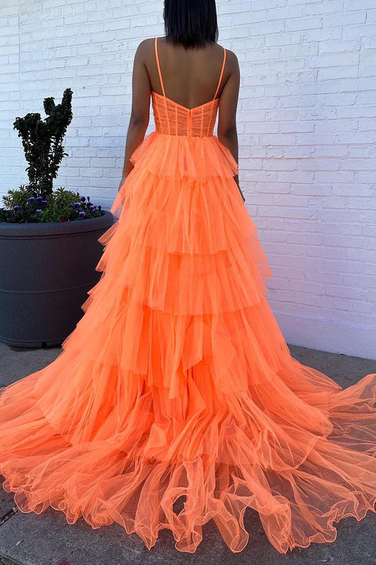Orange layered cake dress cute ball dress, floor mopping