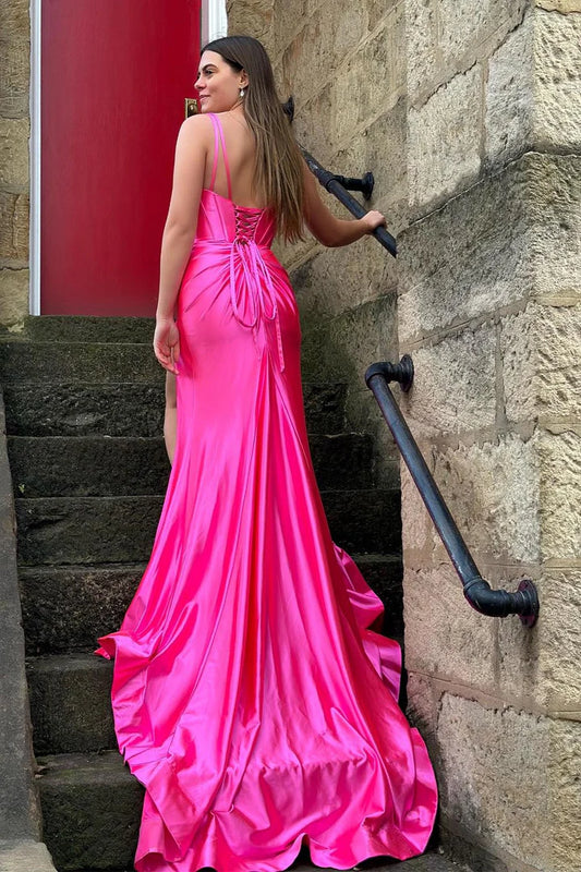Deep V fishbone waist side slit trailing skirt