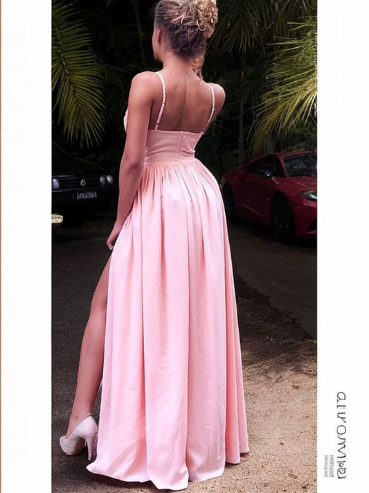 A-Line Sleeveless Straps Floor-Length With Ruched Stretch Crepe Dresses