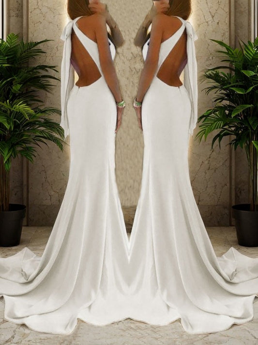 Hanging neck suspender sleeveless tight fitting backless mermaid side slit