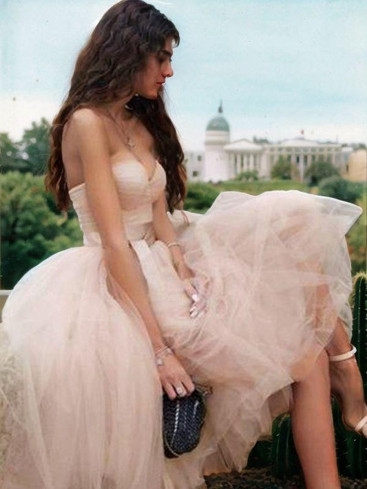 A-line chiffon sweetheart sleeveless strapless dress