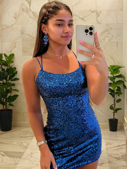 Cordially Delighted Sheath Style Sequins Halter Sleeveless Short/Mini Dresses