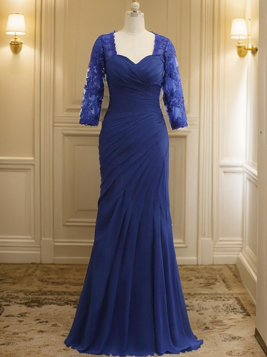 Trumpet/Mermaid Chiffon Lace Sweetheart 3/4 Sleeves Floor-Length Mother of the Bride Dresses