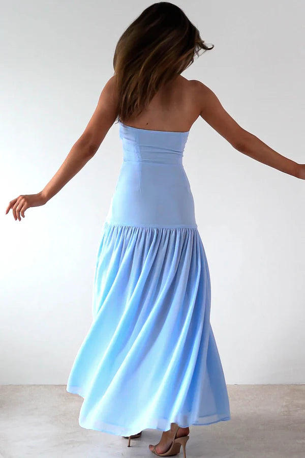 Strapless sleeveless dress with side slit