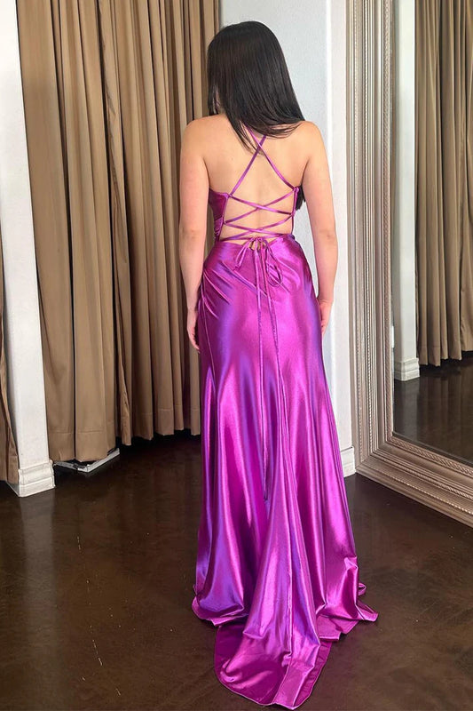 Thin camisole backless strap pleated purple camisole ball dress