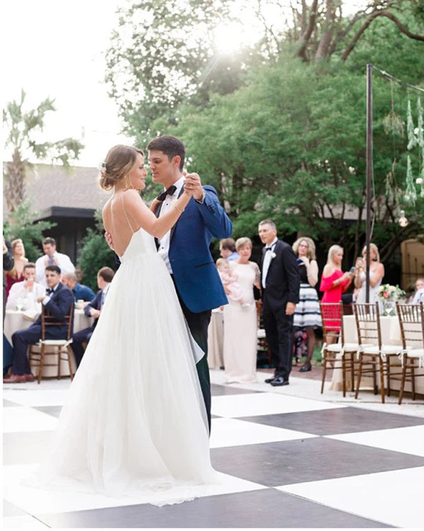 Thin strap backless V-neck beach wedding dress