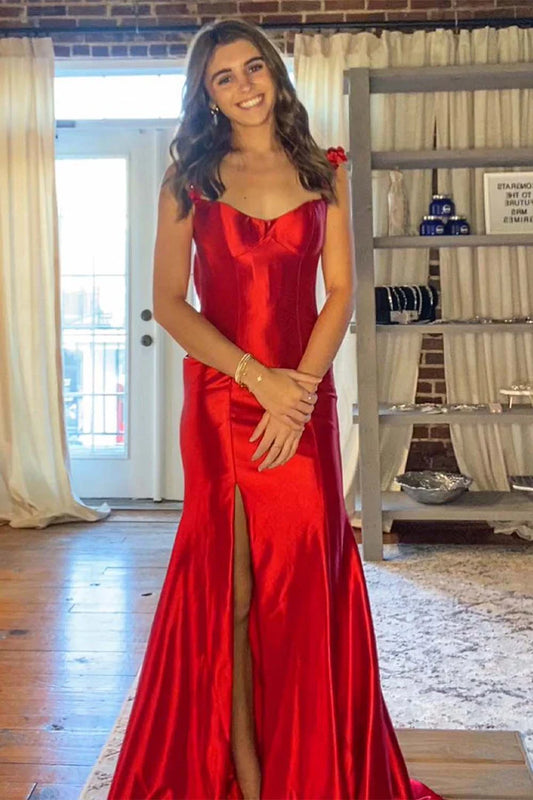Red floral camisole backless ball dress