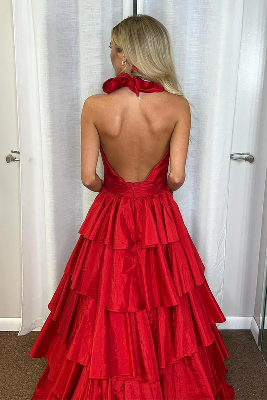 Deep V-neck off shoulder and backless ball gown