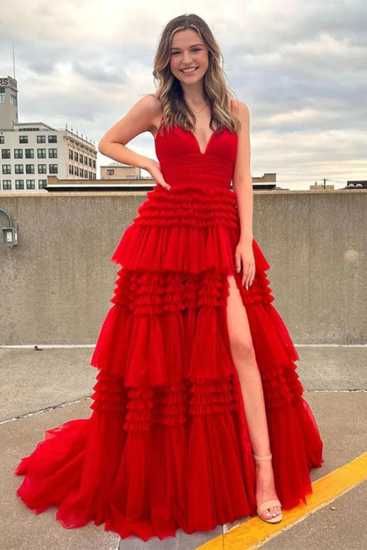 Deep V-slim camisole waist cinching cake skirt long skirt with side slit