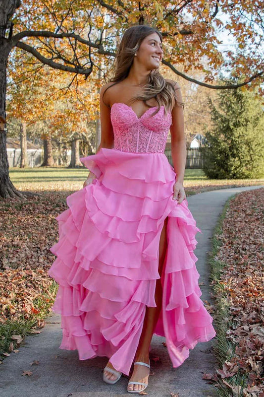 Strapless strapless strapless tight fishbone corset ball dress with slit