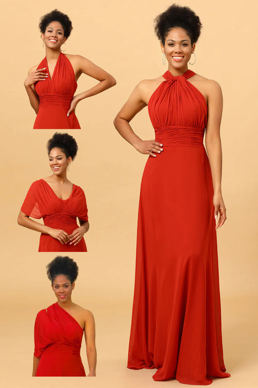 Chiffon long bridesmaid dress with multiple ways to wear