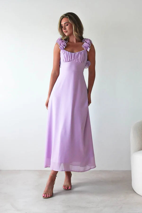 Square collar sleeveless backless strap design long skirt dress