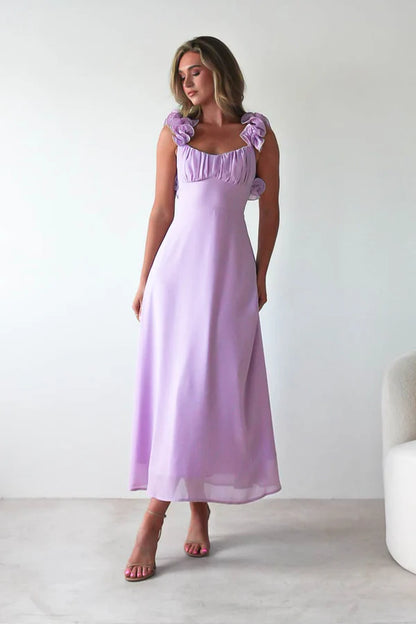 Square collar sleeveless backless strap design long skirt dress