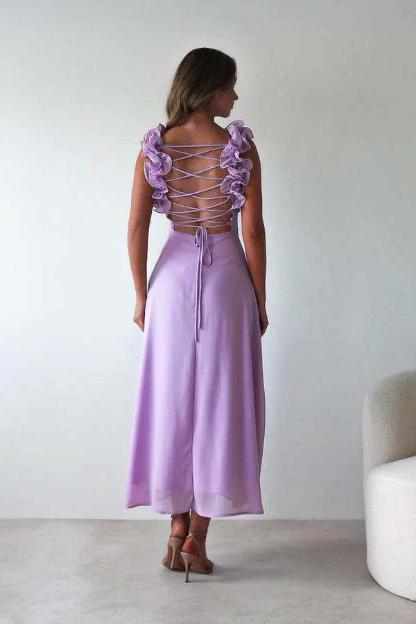 Square collar sleeveless backless strap design long skirt dress