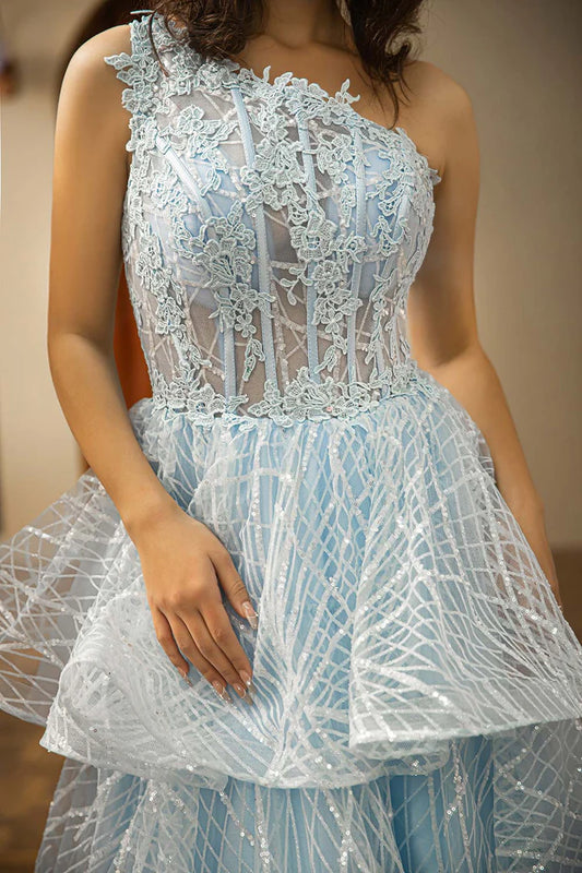 Single shoulder layered tight corset high-end ball dress