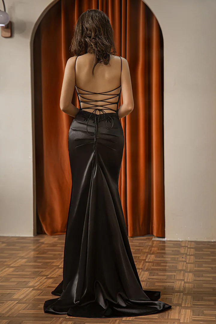 Fitted Embroidery Black Prom Dress with Slit