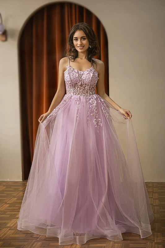 Light purple suspender embroidered mesh high-end ball dress