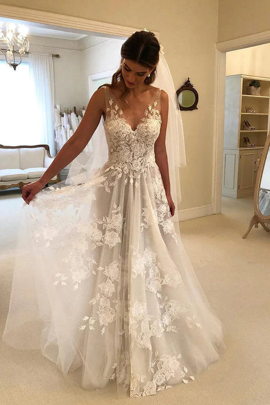 Charming Tulle With Applique Short Sleeves Wedding Dresses