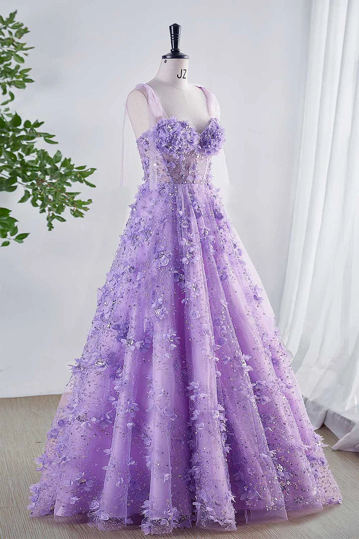 Shining Lilac Ball Dress with Deep V Stickers