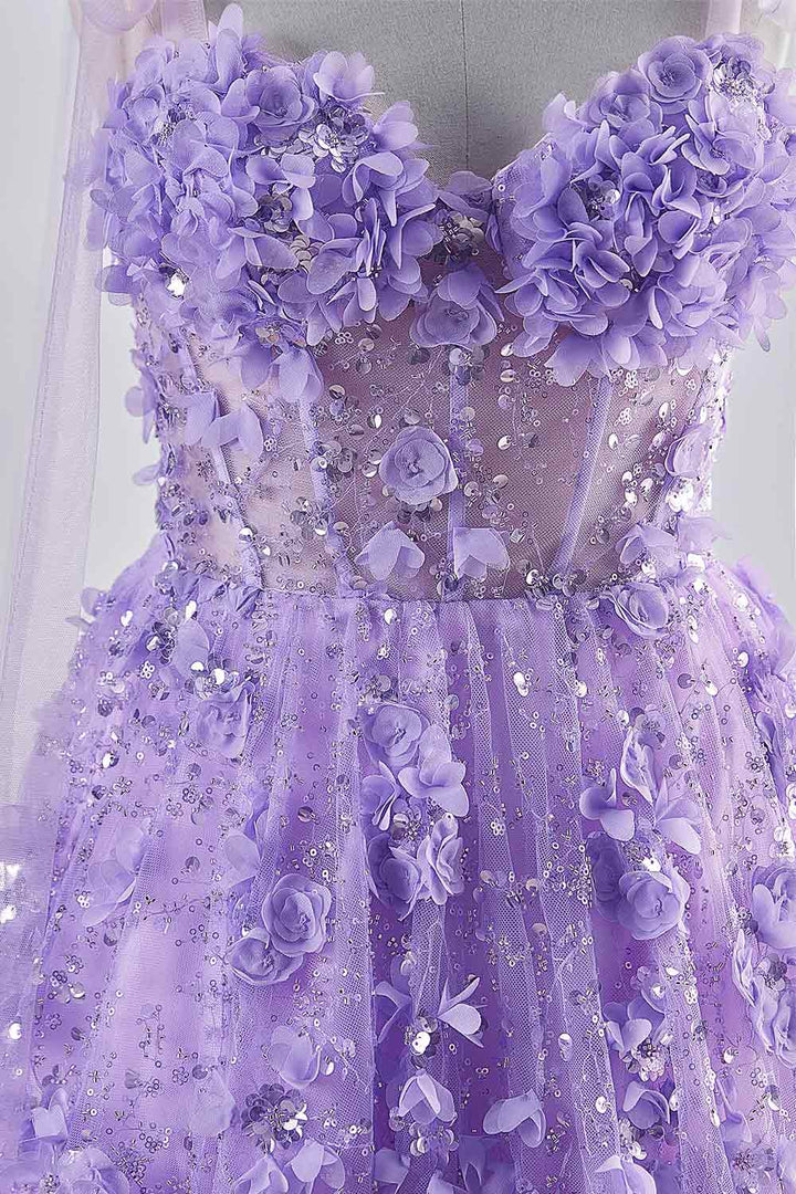 Shining Lilac Ball Dress with Deep V Stickers