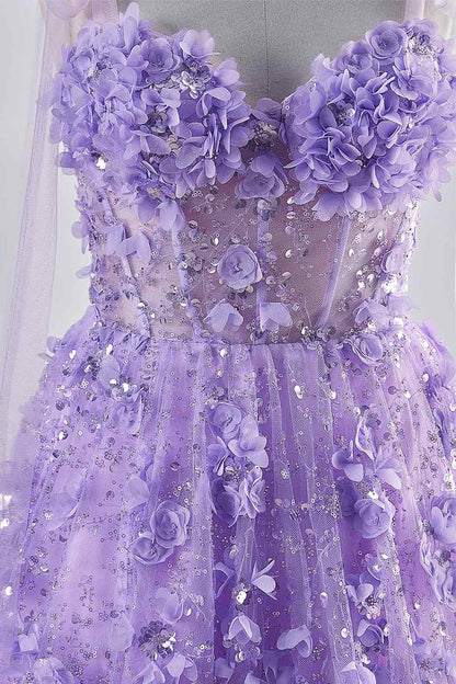 Shining Lilac Ball Dress with Deep V Stickers