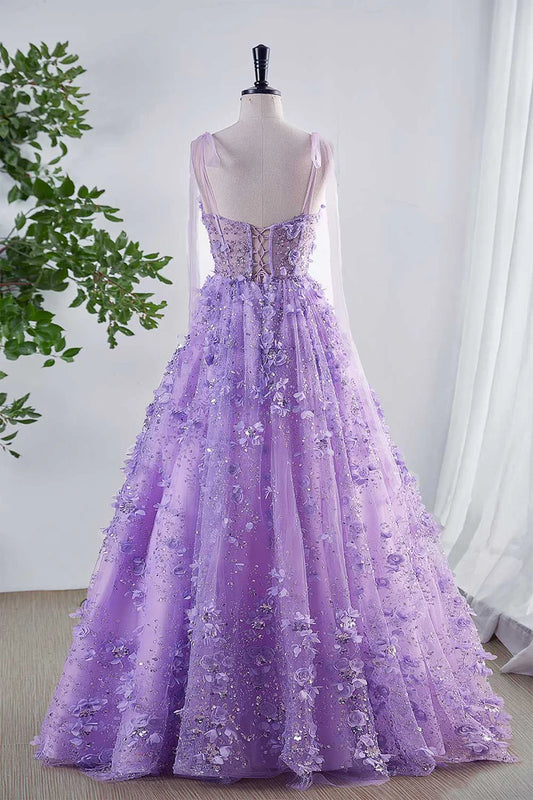 Shining Lilac Ball Dress with Deep V Stickers