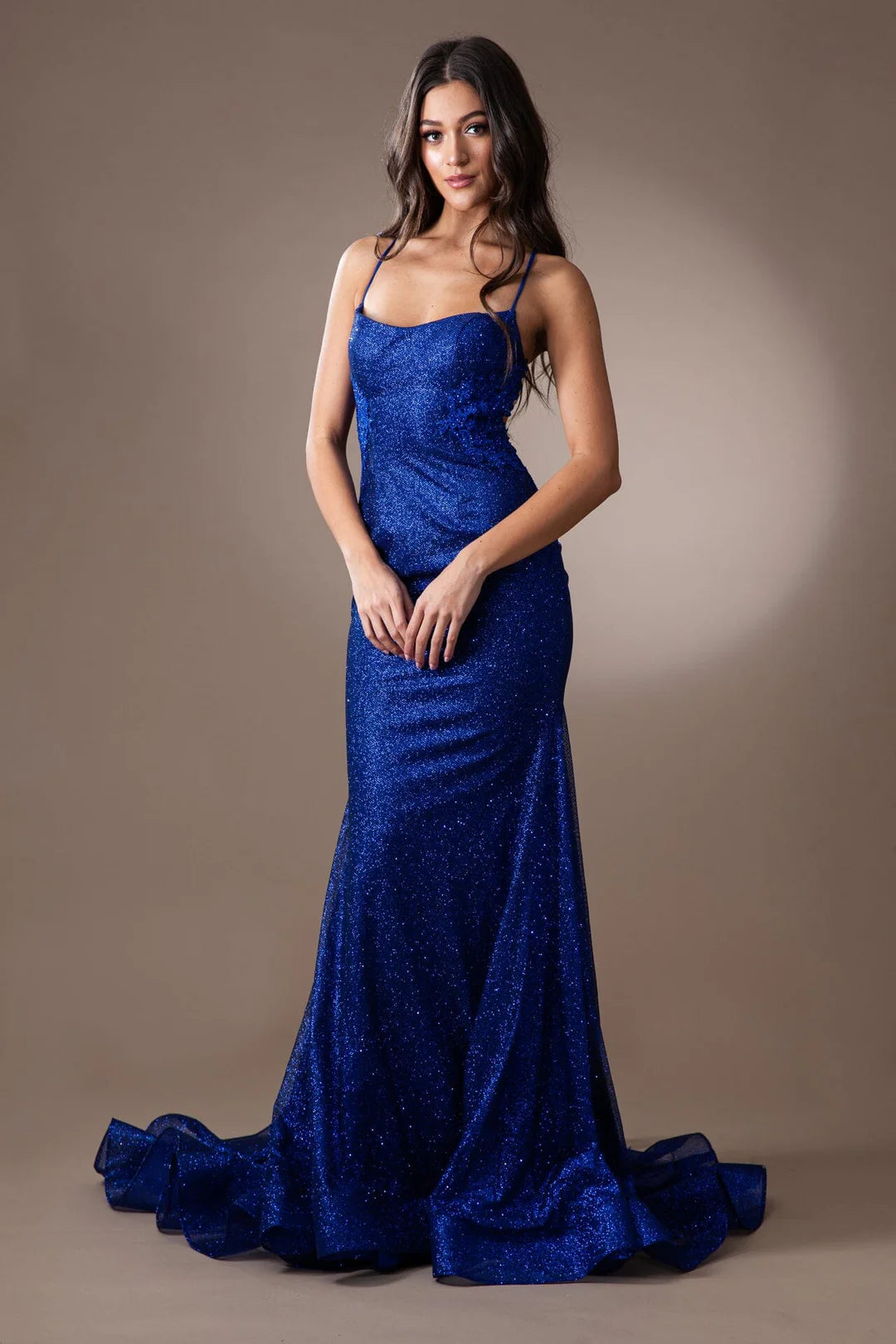 Sleeveless spaghetti strap sparkling mermaid dress