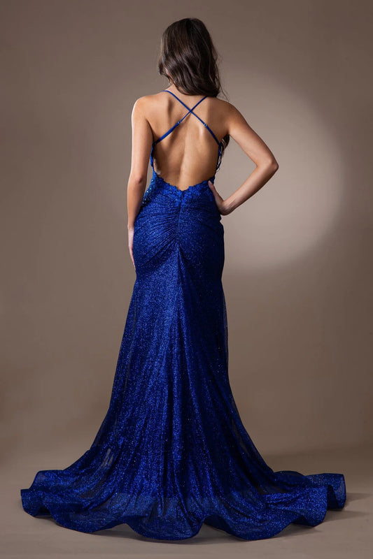 Sleeveless spaghetti strap sparkling mermaid dress