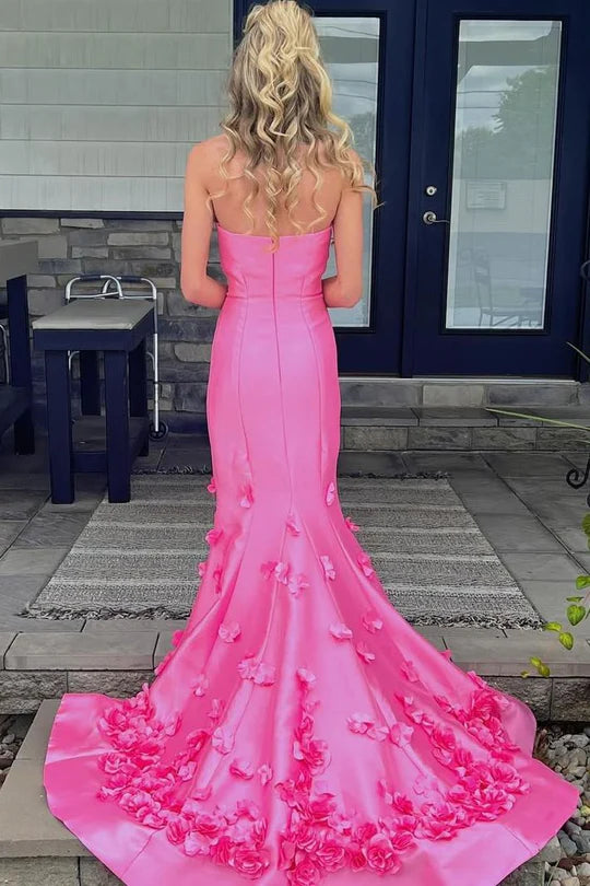 Strapless mermaid sleeveless applique long formal ball dress