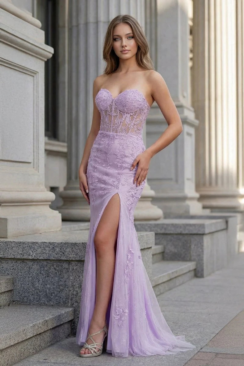 Glamorous Sleeveless lace corset beaded high-slit mermaid Evening Dress