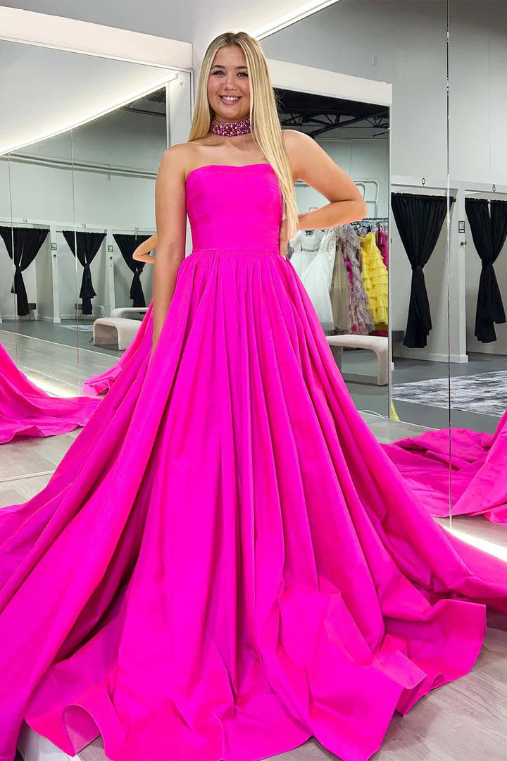 Strapless Hot Pink Prom Dress