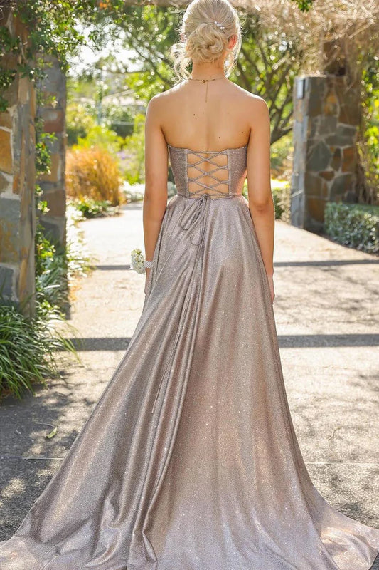 Strapless Deep V-Back Strap Side Split Long Skirt Floor Skirt