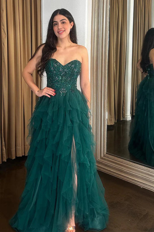Strapless strapless strapless chiffon dark green ball gown