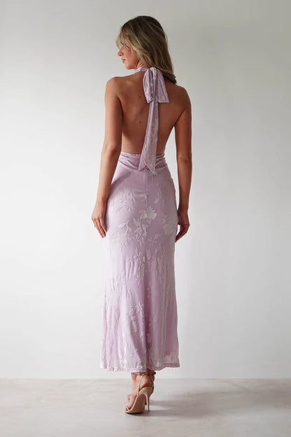 Deep V-neck backless tight fitting dress with print