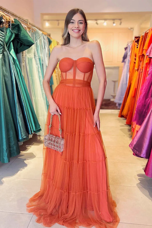 Strapless transparent tight corset sheer strapless ball gown floor length long skirt