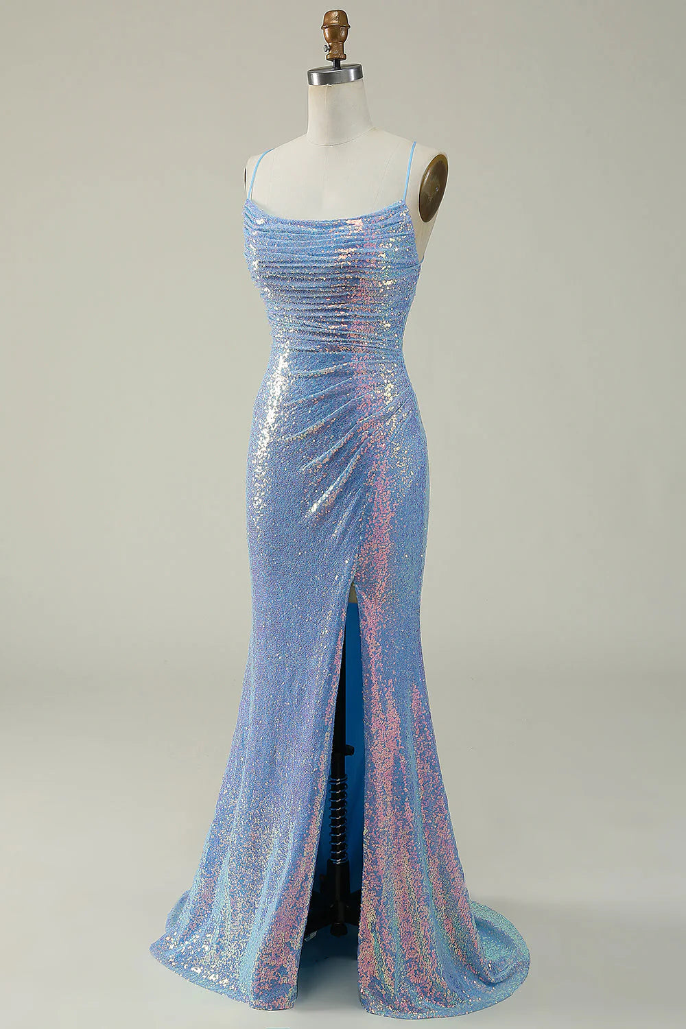 Blue Mermaid Sparkling Thin Strap Mermaid Ball Dress
